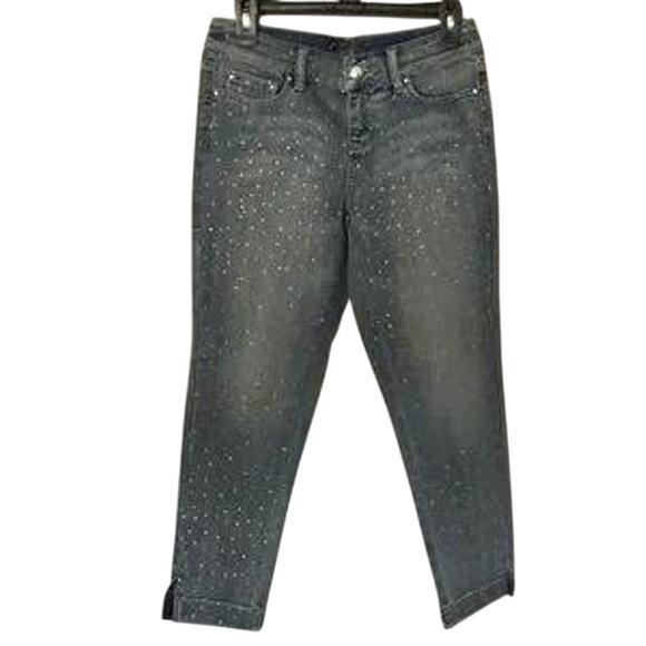 Cache Rhinestone Stud Cropped Jean Pant Light Wash Denim Stretch New NWT $118 - Picture 2 of 10